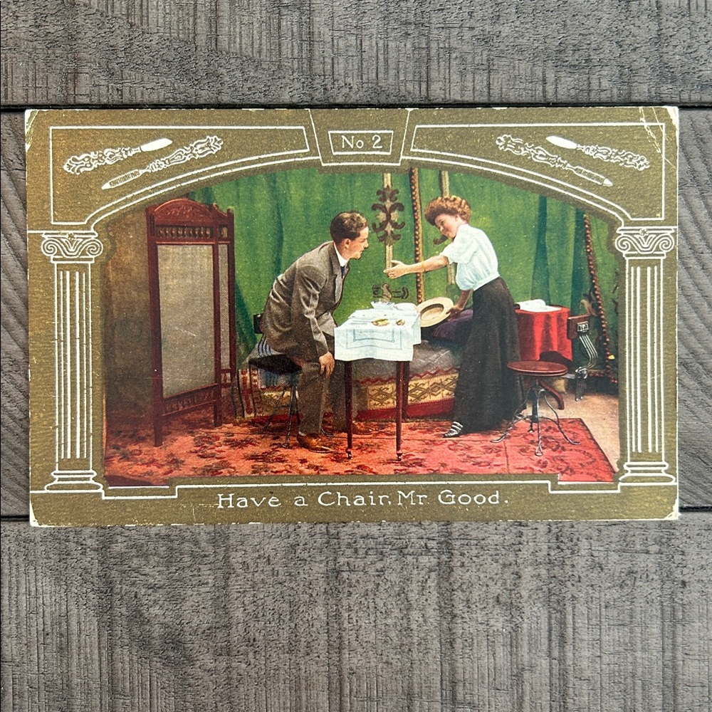 Antique Edwardian Postcard with Man and Woman
